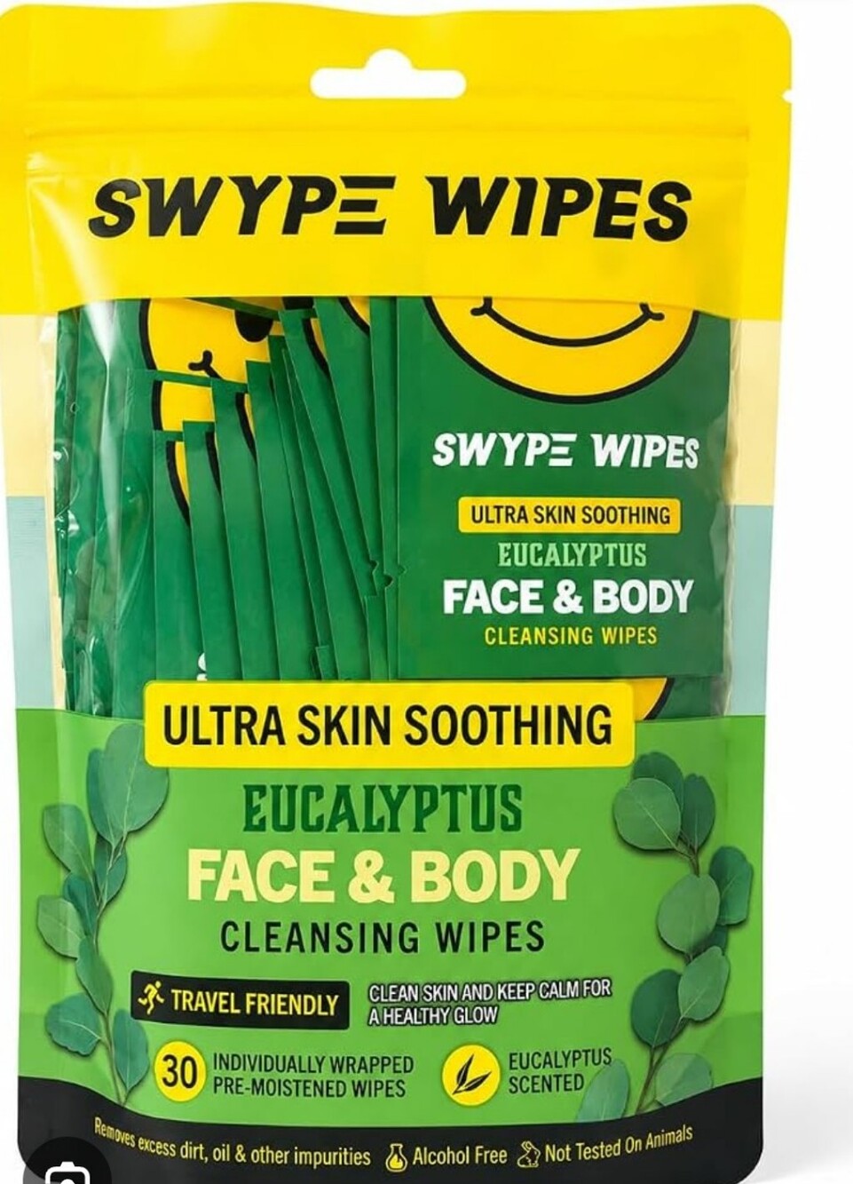 Swype Wipes Eucalyptus Face & Body Cleansing Wipes — Green 30 Count